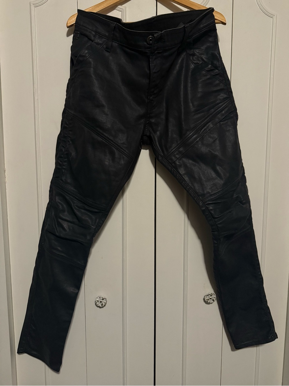 G-Star Black Leather Moto-Style Pants